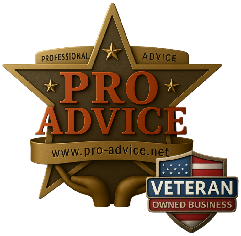 3D Professional Advice LLC logo with gold star, engraved banners, cupped hands, and Veteran Owned Business badge on transparent background for website design and development